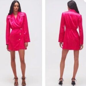 NWT AJE Echo Mini Shirt Dress Blazer Hot Pink Satin 10 MSRP $580